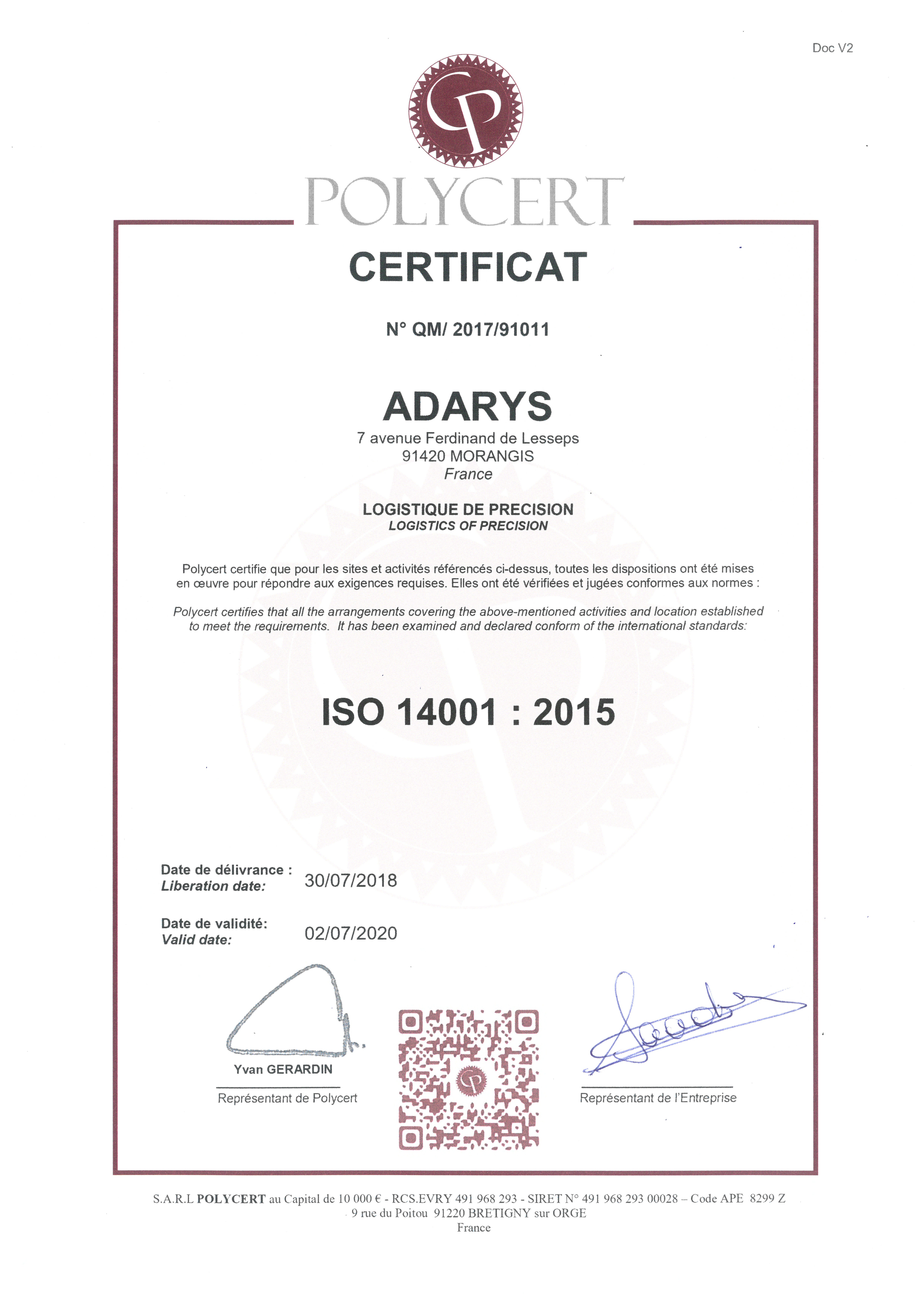 ADARYS ISO 9001 / ISO 14001